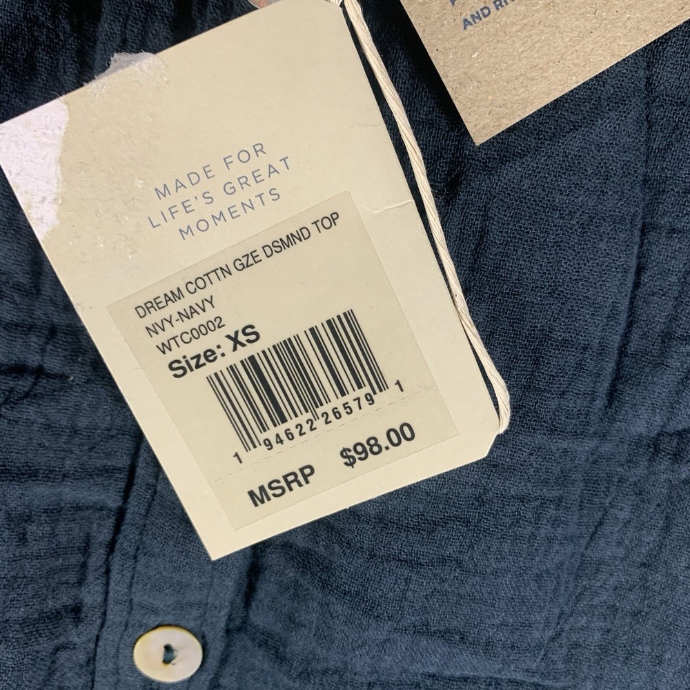 Faherty Women's Top Dream Gauze Desmond Navy 100% Organic Cotton XS Button Up - Picture 4 of 11